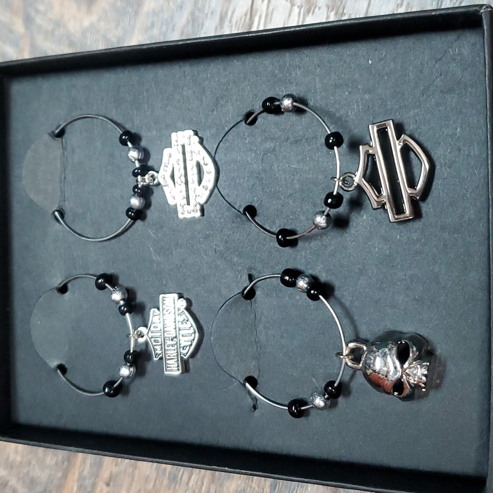 Set of 4 Harley Davidson wine charms